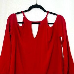 Mossimo Supply Co. Women's Long Sleeve, Shoulder Cut Out,Tomato Red Blouse/Top